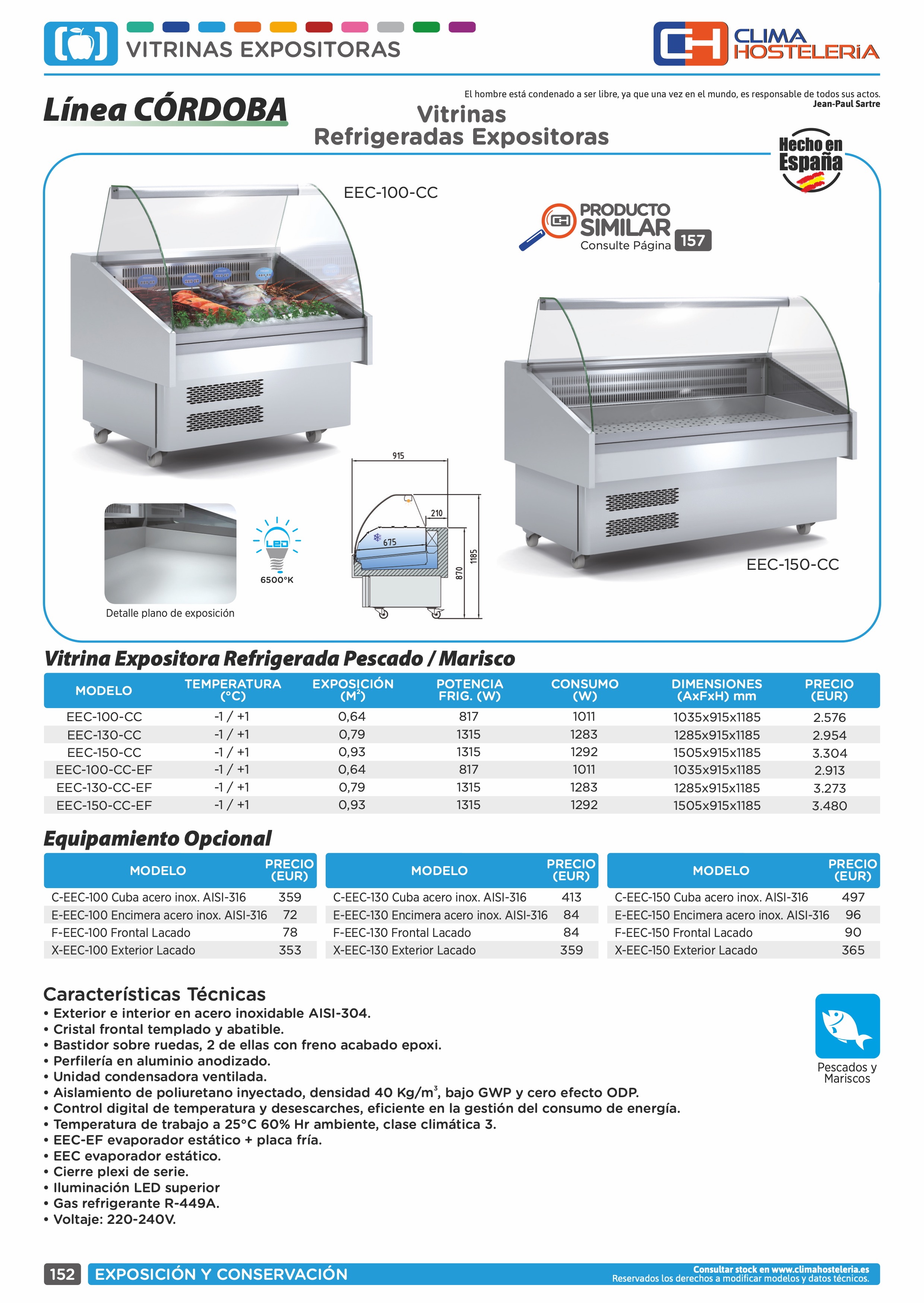 Vitrina Expositora Refrigerada Pescado / Marisco evaporador estático más  placa fría  mm Línea Córdoba EEC-100-CC-EF