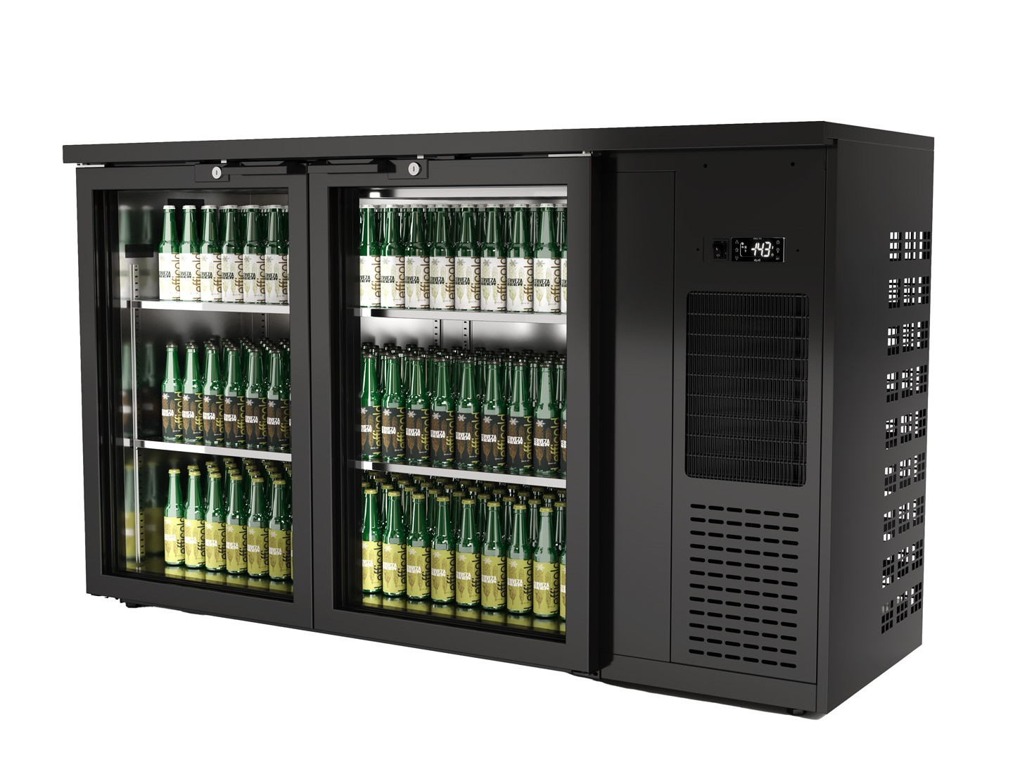Expositor  Botellero Refrigerado 2 puertas capacidad 350 botellas  1435x528x850h mm Línea CORDOBA CM
