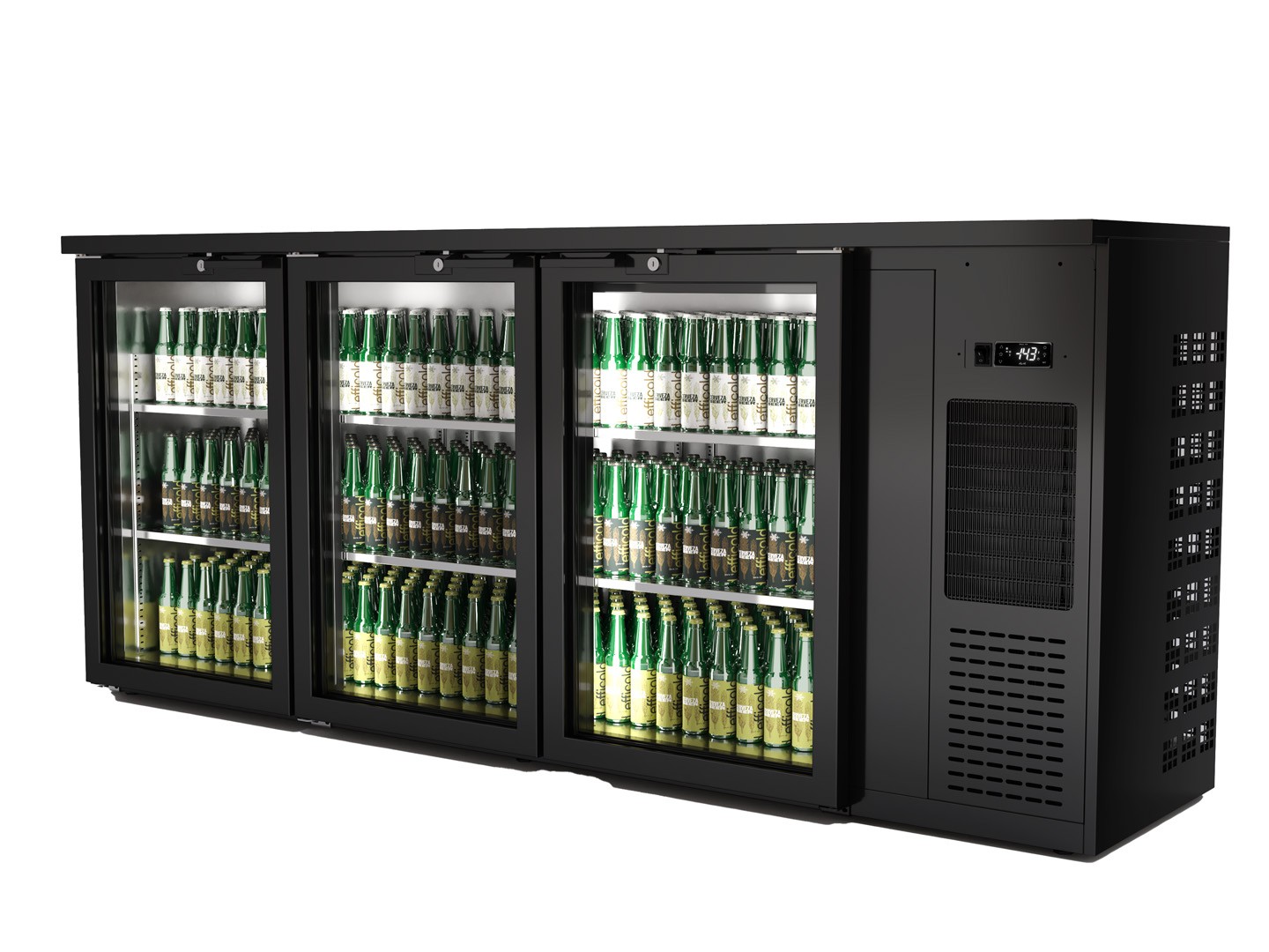 Expositor Botellero Refrigerado 3 puertas capacidad 575  botellas  1989x528x850h mm Línea CORDOBA CM