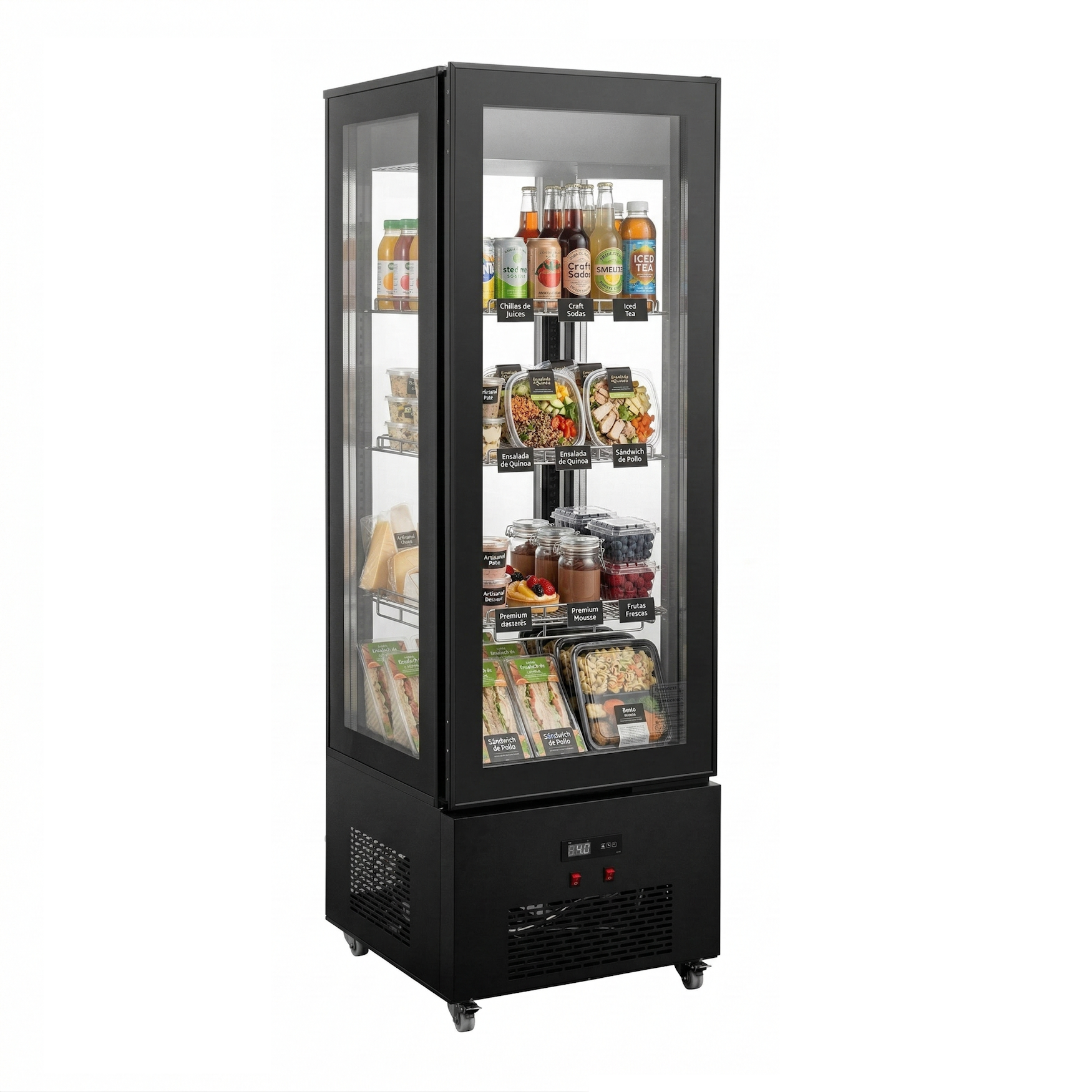 Armario Refrigerado Ventilado Total 4 Caras de Cristal  con 4 estantes 650X665X2005h mm Línea PEKIN 