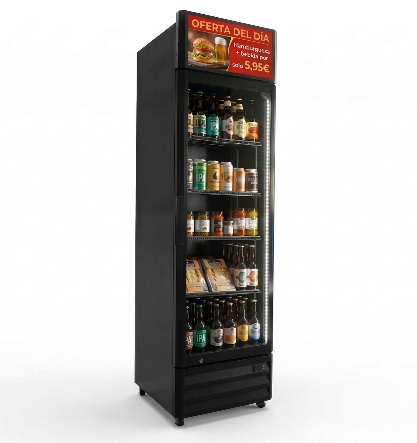 Armario Expositor Refrigerado 360 litros color Negro y  Cabezal  Digital LCD 18,5