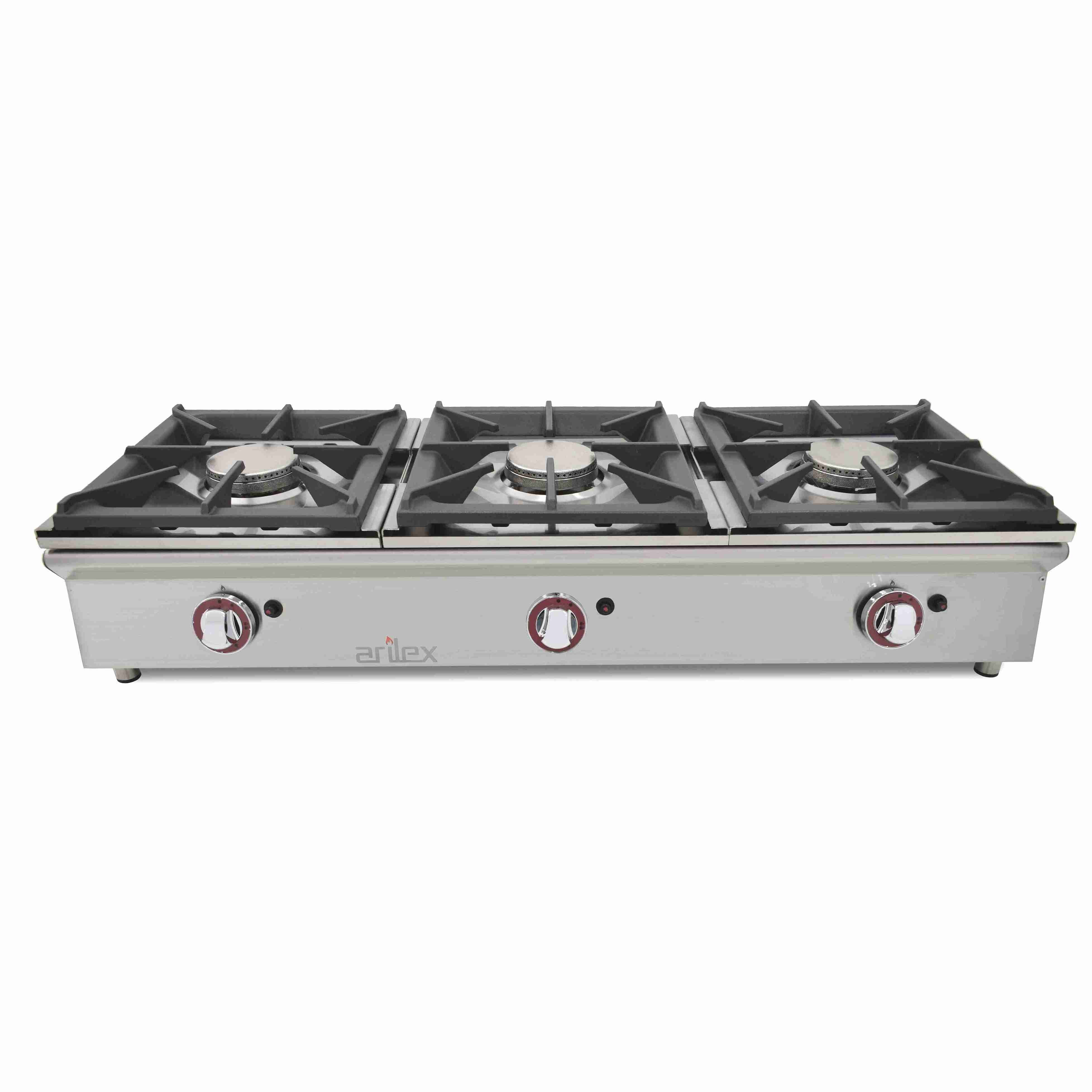 Cocina a gas sobremostrador ARILEX de 3 fuegos de 5,8 + 5,8 + 5,8 Kw 120CGN